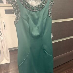 Terani Couture Teal Beaded Mini Dress